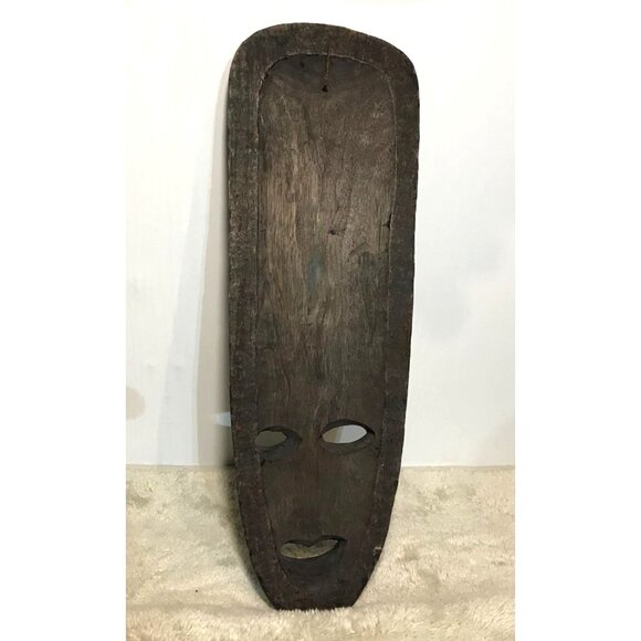 African Tribal Mask Wall Art Decor Hand Carved 16" Tall Wooden Sculpture - Picture 4 of 7